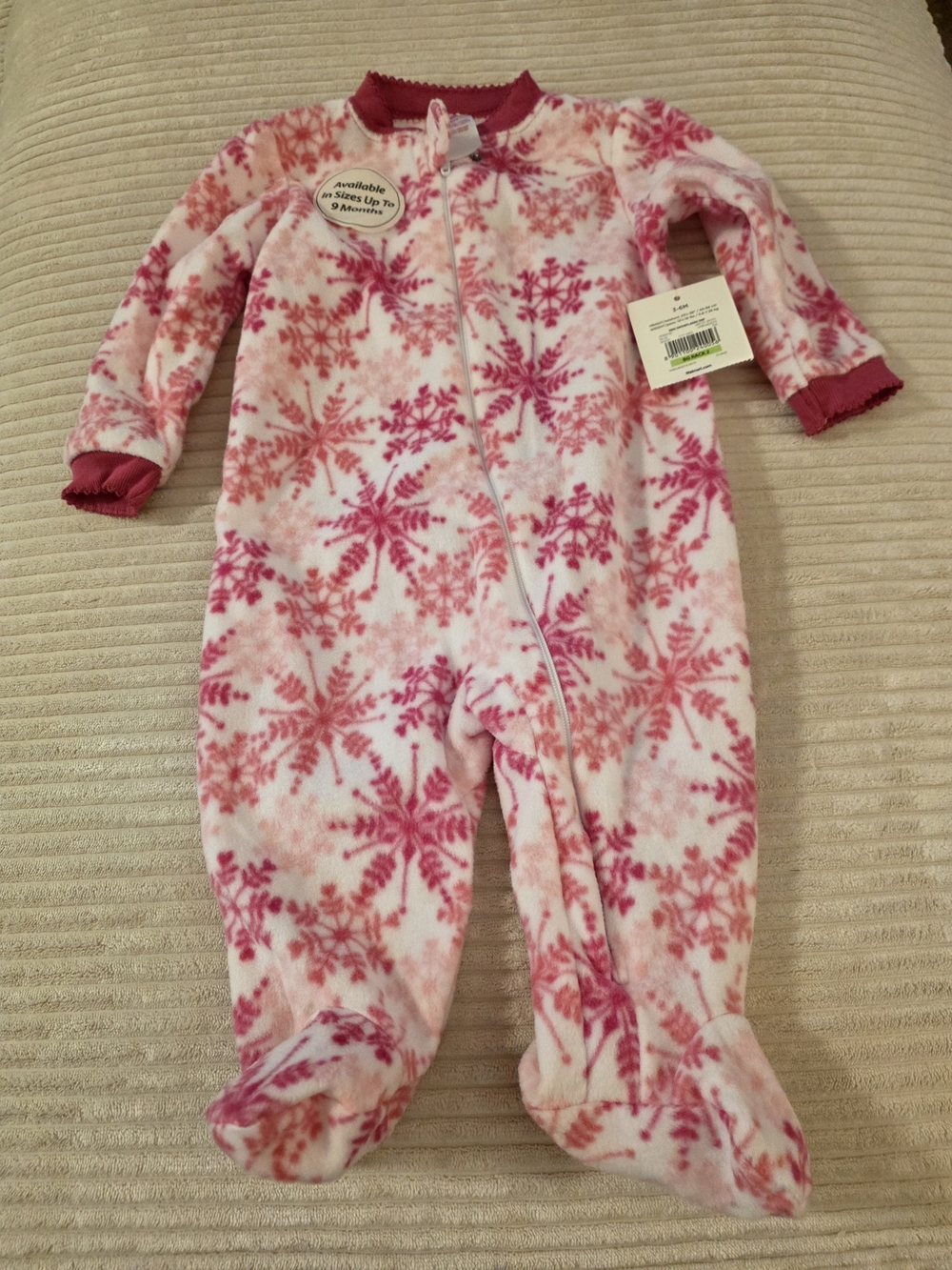 Holiday Time Pink and Dark Pink Snowflake Fleece Footed Pajamas